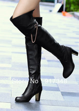 Genuine Leather Shoes Thigh High Boots Over Knee High Heel Boots for Women EU Plus Size