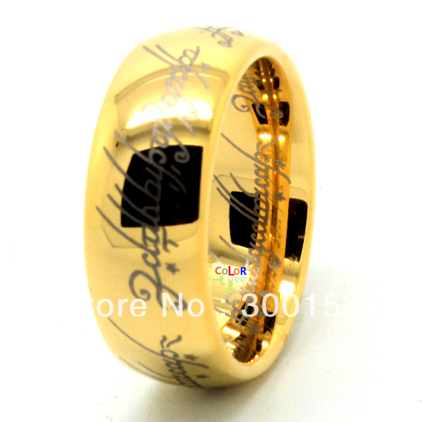 Mens Band The Lord of the Rings Elvish Etched Tungsten Ring Hobbit 18K Gold PL SIZE