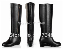 Women’s Black Genuine Leather Riding Knight Boots Knee High Winter Boot EU Plus Size 40 41 42 43 44 45 US 8.5 9.5 10 11 11.5 12