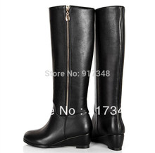 Women s Black Genuine Leather Riding Knight Boots Knee High Winter Boot EU Plus Size 40