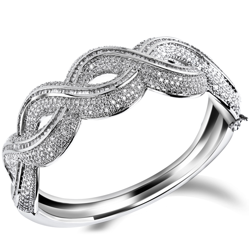 Latest Fashion Women Romantic Round Shape bangles AAA Machine Cutting Zirconia High Quality Propose Marriage Present