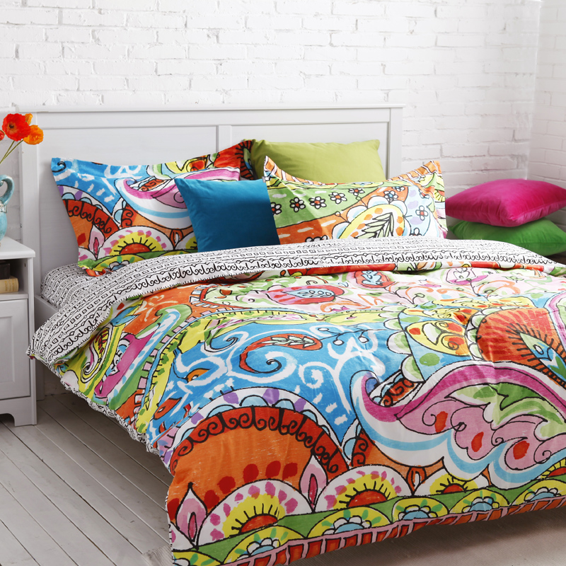 bed set, colorful flower baby girls bedding, damask strip duvet cover ...