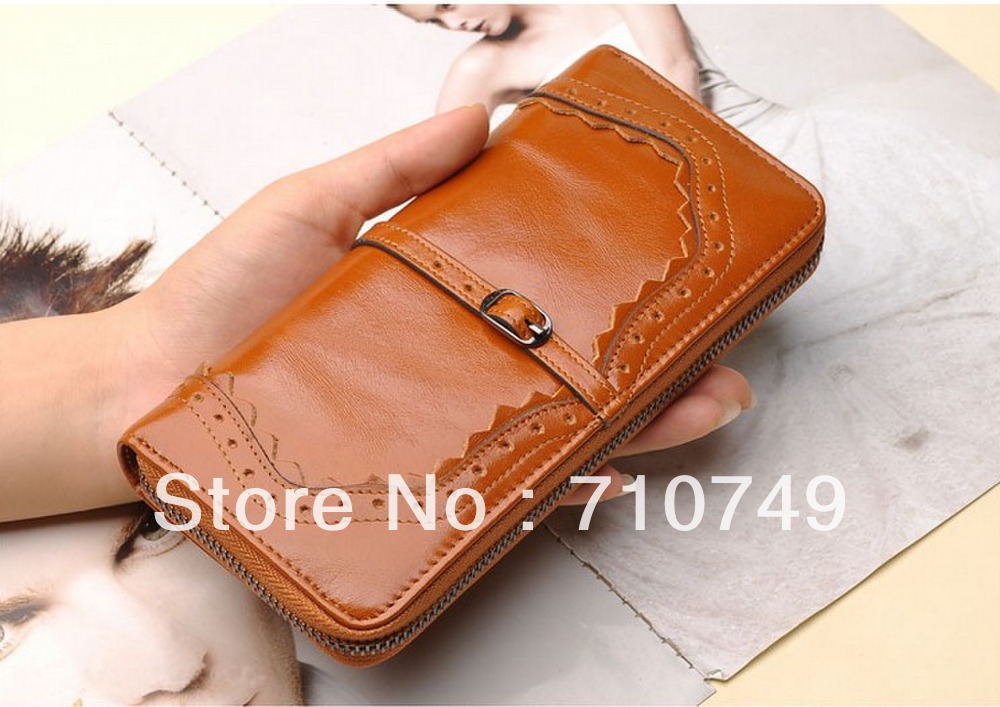Free shipping new arrival quality guaranteed full grain retro genuine leather long women wallet lady fashion