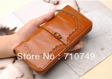 Free shipping new arrival quality guaranteed full grain retro genuine leather long women wallet  lady fashion style wax purse