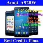   Amoi A920w  AliExpress    Original Amoi A920w Big V2 MTK6589T quad core 1.5GHz 5.0"
OGS IPS 2GB RAM 32GB Android 4.2 mobile phone 13MP freeshipping