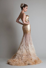 krikor jabotian Famous Deasigner Free Shipping Off The Shoulder Golden ostrich feather Meimaid Dress Wedding Dress