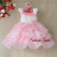 2014 New Girls Party Dresses Kids Pink Rose Princess Dress For Children Christmas Cake Wear Flower Dress Hot Sellers