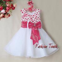 2014 New Year Infant Party Dresses For Girls Pink And White Princess Christmas Dress With Big Bow Fashion Design Baby Wear