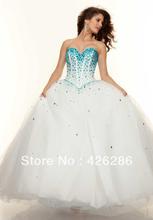New Arrival Elegant Sweetheart A Line Bule Crystal Quinceanera Dresses White Tull Lace Up Back Dress