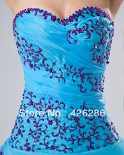 2013 New Elegant A Line Beading Quinceanera Dresses Bule Lace Up Back Dress Quinceanera Oganza Size