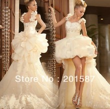 Sweet princess flowers short after long contracted before long tail wedding dress