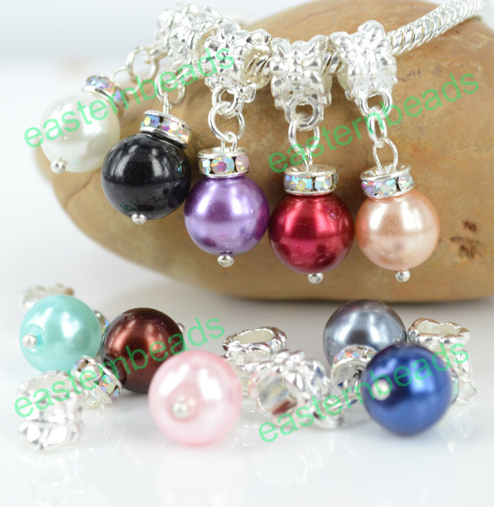 Wholesale Mixed AB Rhinestone Spacer 10mm Resin Round Charms Dangle Loose Beads Fit Pandora European Bracelets