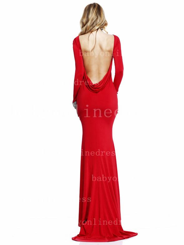 2014 Cheap Sexy New Red Long Sleeves Jersey Mermaid Prom Dresses ...