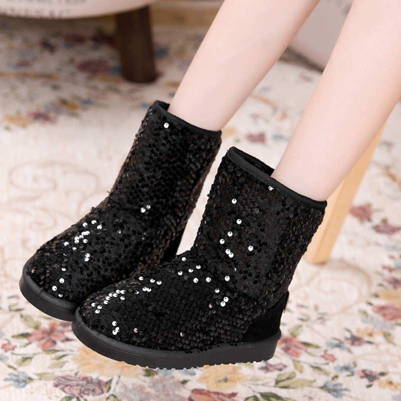 Free shipping 2013 spilliness autumn and winter snow boots platform paillette medium leg boots slip resistant