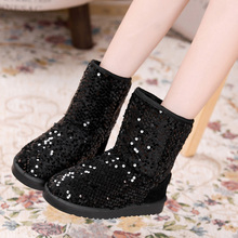 Free shipping 2013 spilliness autumn and winter snow boots platform paillette medium-leg boots slip-resistant female warm shoes