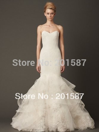 2014 latest cotton lace fishtail wedding dress package hip Slim tailored wedding dress vestido de noiva