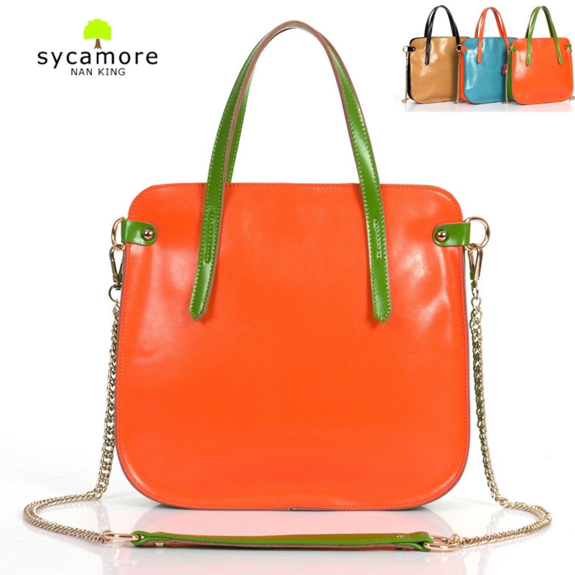 Oil waxing women s leather handbag leather bag candy color leather color block bag one shoulder