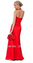 2013 New Sexy V neck halter folds long paragraph Slim waist bright red evening dress prom