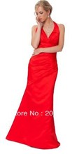2013 New Sexy V neck halter folds long paragraph Slim waist bright red evening dress prom