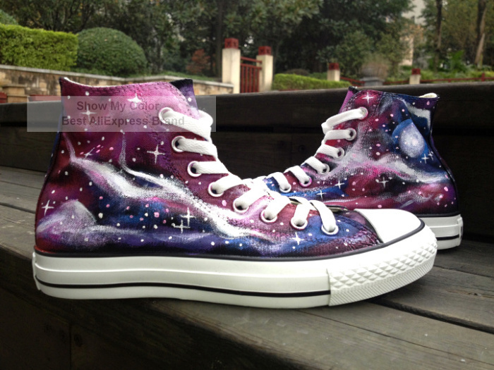 Women s Violet Blue Galaxy Shoes Canvas Hand Painted High Top Fashion Sneakers for Women