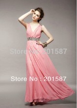 Long section of the deep V toast princess length bridesmaid dress