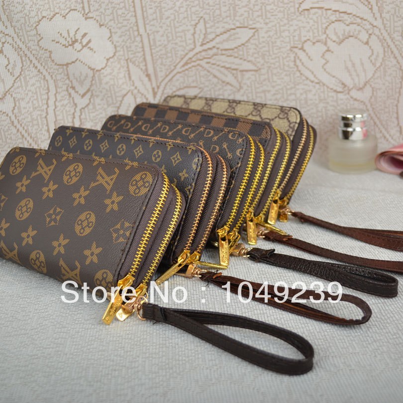 Wholesale 2013 New fashion Double zipper design women Clutch purse Ladies Plaid leather wallet Shoulder bag