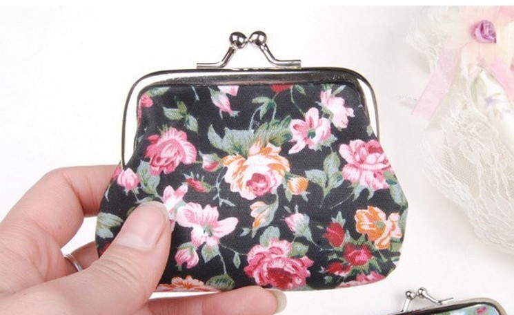 Free shipping the new fashion women rose floral cloth cloth zero purse key package