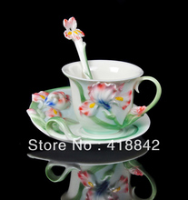 Porcelain Beautiful Colorful Iris Coffee Set Cup Saucer Spoon Plate Dish Weddings Gift Holiday Gift