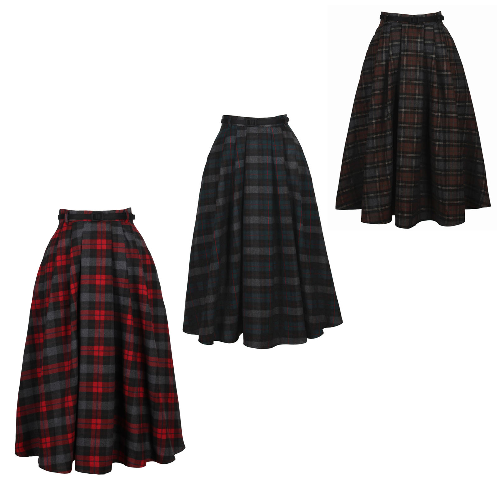 vintage tartan long  skirt/rockabilly pin up ginham  full skirt