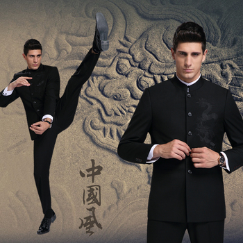 Классические лежа вилочная часть воротник-стойка костюмы бизнес свободного покроя платье китайский дракон костюм приталенный
