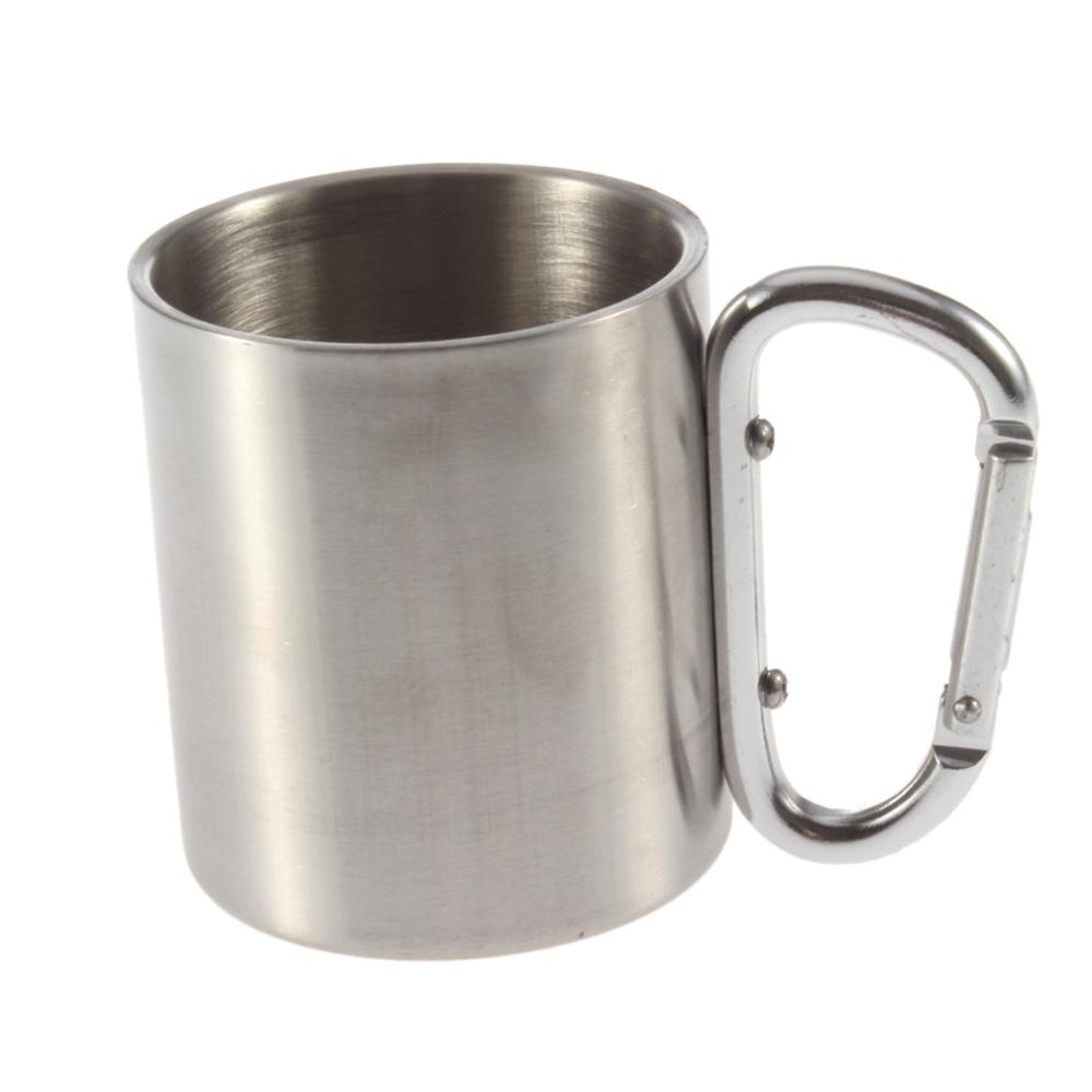 1pcs double wall isolating travel mug cup w Aluminium carabiner stainless steel hook handle outdoor camp