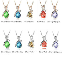 Drop Pendent Necklace woman 18K Gold Plated Fashion Crystal Necklaces wholesale Mixed Colors FREE SHIPPING LM