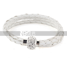 Wholesale Fashion Crystal Magnet Buckle Leather Charm Love Bracelet For Women
