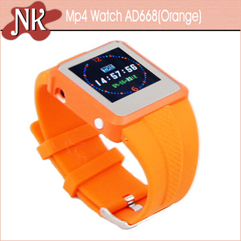2013 мода Mp4 часы-плеер FM радио Mp3 / Mp4 часы оранжевый часы с длинным ремешком бесплатная доставка