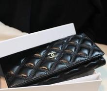 Free shipping High quality women s genuine leather wallet luxurious sheepskin stitch plaid wallet small wallet