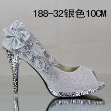 Women’s shoes big flower red wedding shoes high-heeled shoes silver gold bridal shoes open toe sandals