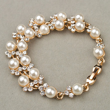 2014 Mix order Beautiful Gril s Fashion Rhinestone With Pearl Bracelet Jewelry Wholesale 3263 A25 