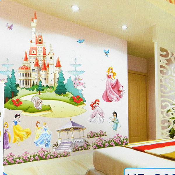 Free Shipping Retail Huge Princess Castle Removable 3D DIY PVC Cartoon Wall Sticker/Art Wall Decal Home Decor