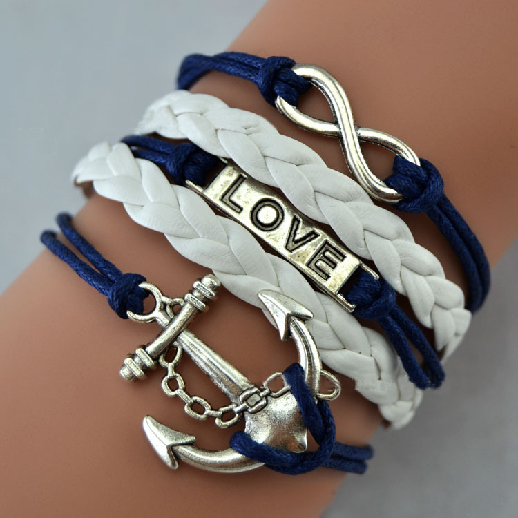 3pcs Infinity love bracelet anchor bracelet antique silver mint white bracelet for girls vintage style