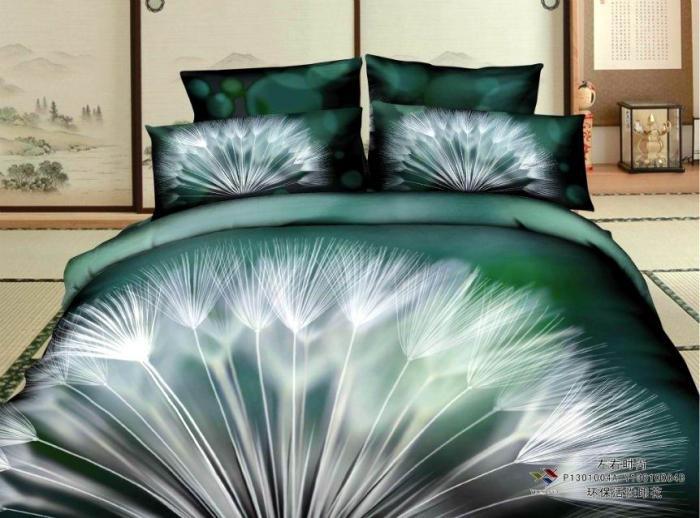 Unique-Designs-3D-Pissenlit-Floral-Green-Background-Bedding-Set-Queen ...
