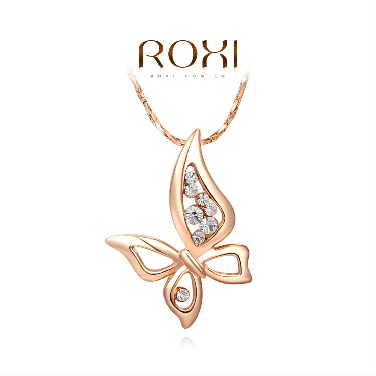 ROXI New Christmas Gift Butterfly PENDANT Fashion Rose Gold Plated Chain Calabash Sales Lucky NECKLACE for