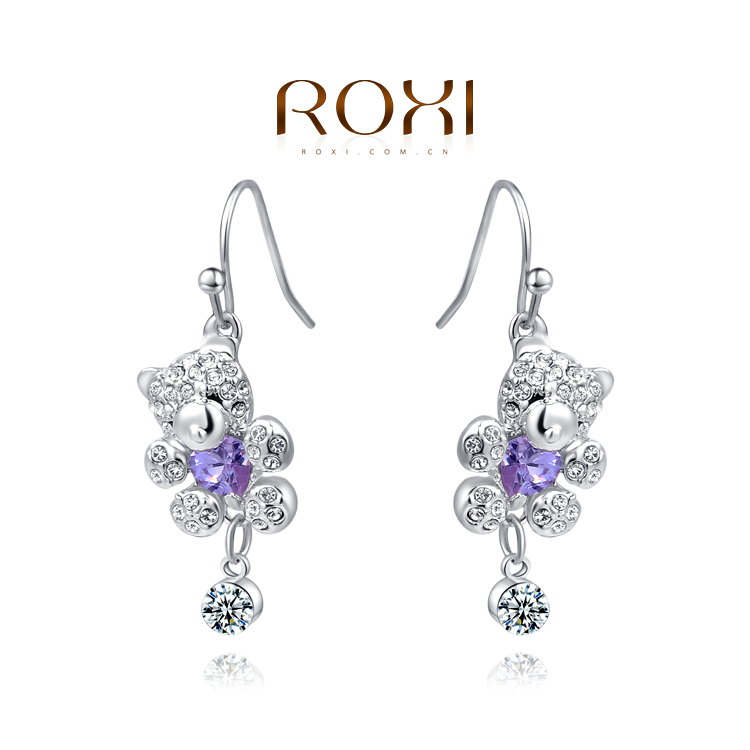 ROXI brand honey bear earrings fashion white gold plated earrings for women set with AAA zircon