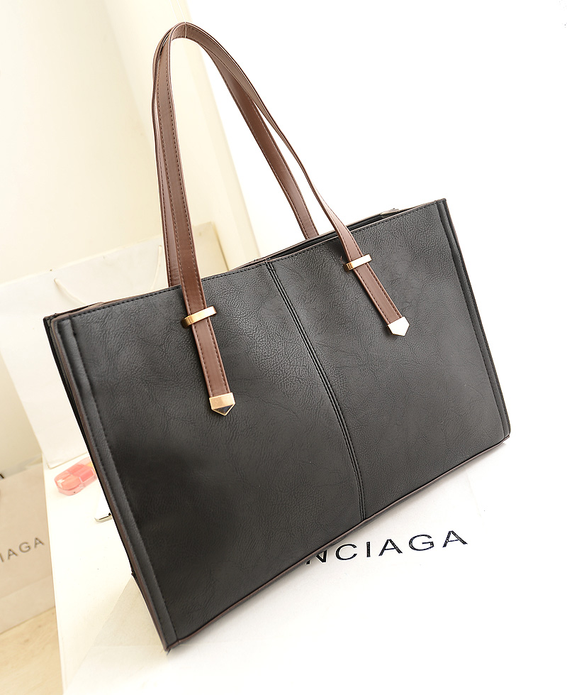 Big female bag 2013 fashion vintage faux leather bag fashion brief black big bags handbag