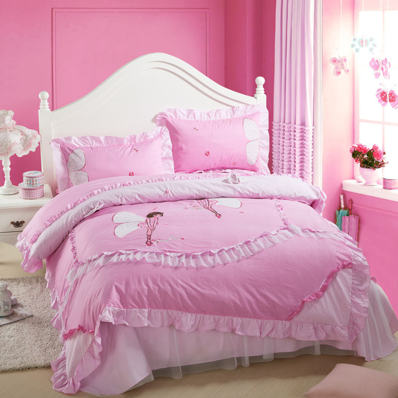 Free-Shipping-pink-cartoon-kids-bedding-set-lace-pink-cotton-comforter ...