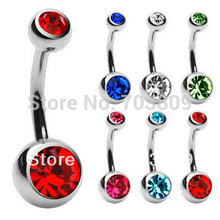 free shipp 10 pcs multicolor crystal 14g Double Gem  Body Piercing Jewelry Press Fit Navel Button Ring Belly Ring