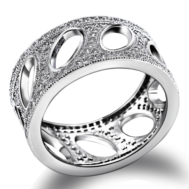 New2014 Fashion Woman Platinum Plated Luxury Flower Shape wedding rings Top Grade Zirconia Crystal P Propose