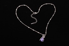 Purple Crystal Teardrop Pendant Silvery Necklace Chain Love Women Gift For Valentine s Day