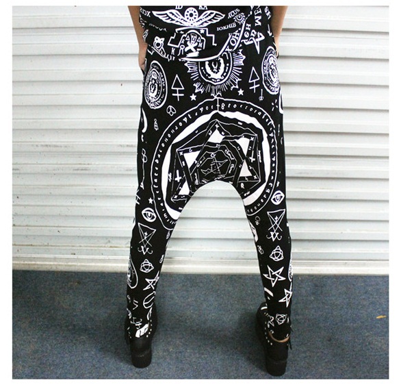 2014 women hiphop Fashion street american apparel black tights loose kyz drop crotch pants bandana pants women