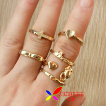 2014 newest finger rings fashion golden hearts cross mouse bow LOVE ring pack set jewel for woman free shipping