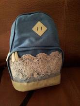 free shipping new fashion blue women canvas backpack lace large travel backpack vintage school backpacks for